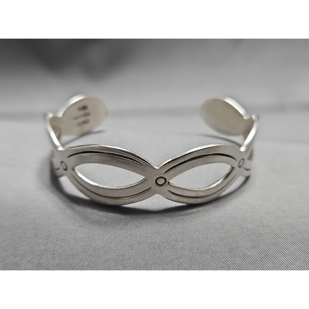 Wide Sterling Silver Cuff Bracelet Eye Mask Waves Vintage 18mm Mexico